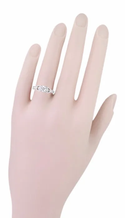 Art Deco Loving Hearts 1/2 Carat Diamond Antique Style Engraved Engagement Ring in 18 Karat White Gold