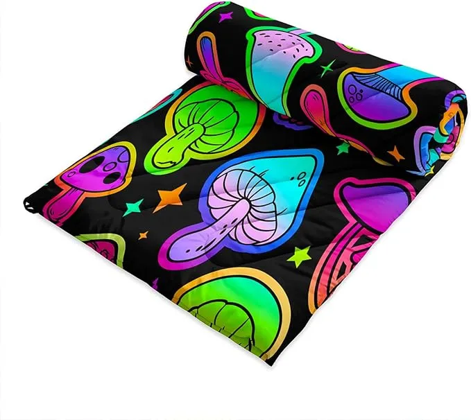 Axolotl Neon Mushroom Printed Camping Blanket,Glitter Star Lightweight Packable Outdoor Blanket,Wild Fungus Waterproof Camping Blanket,Magical Mushrooms Backpacking for Camping,Sleeping,Hiking,Picnic