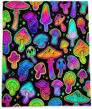 Axolotl Neon Mushroom Printed Camping Blanket,Glitter Star Lightweight Packable Outdoor Blanket,Wild Fungus Waterproof Camping Blanket,Magical Mushrooms Backpacking for Camping,Sleeping,Hiking,Picnic