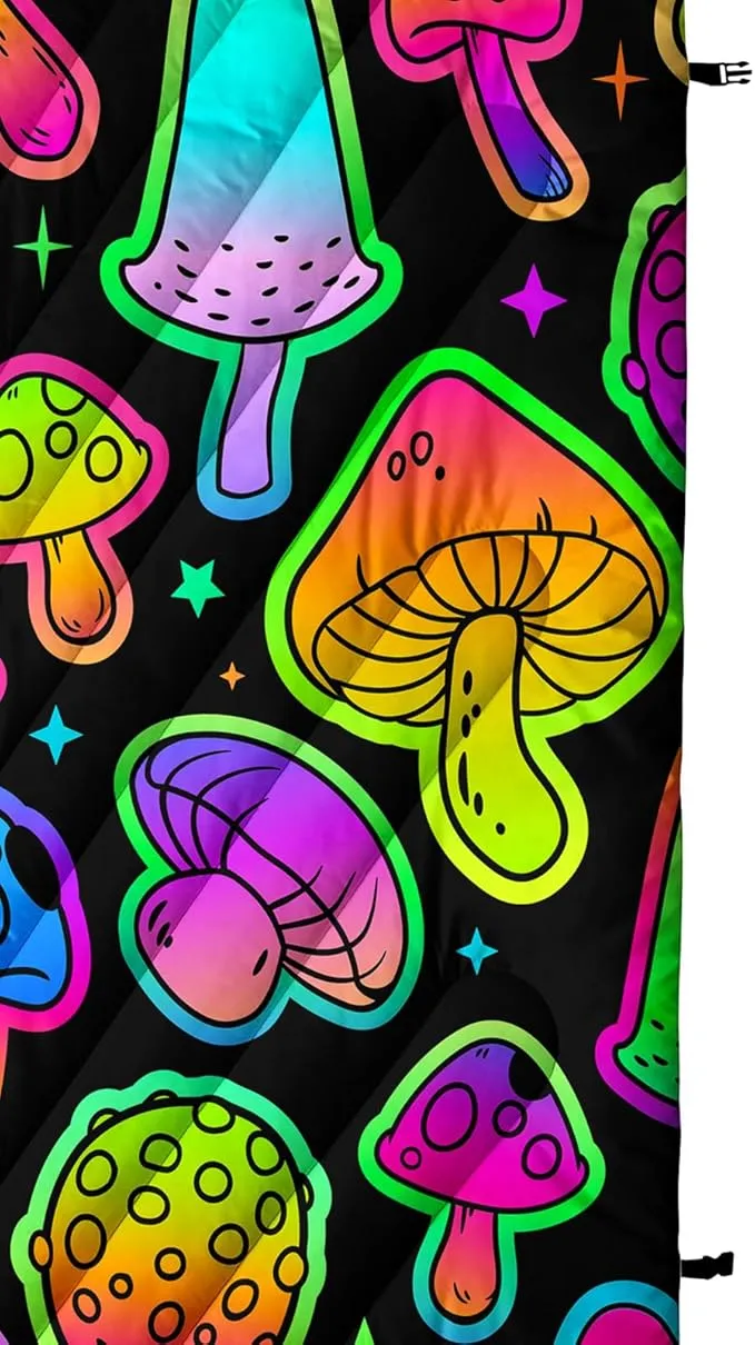Axolotl Neon Mushroom Printed Camping Blanket,Glitter Star Lightweight Packable Outdoor Blanket,Wild Fungus Waterproof Camping Blanket,Magical Mushrooms Backpacking for Camping,Sleeping,Hiking,Picnic