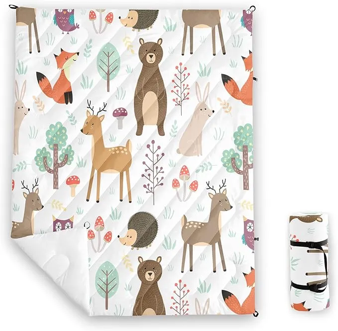 Axolotl Wild Animal Theme Printed Camping Blanket,Deer Bear Fox Waterproof Blanket,Mushroom Botanical Packable Outdoor Blanket,Woodland Hedgehog Owl Backpacking Quilt for Camping,Hiking,Stadium,Picnic