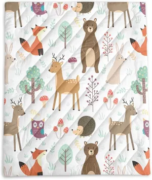 Axolotl Wild Animal Theme Printed Camping Blanket,Deer Bear Fox Waterproof Blanket,Mushroom Botanical Packable Outdoor Blanket,Woodland Hedgehog Owl Backpacking Quilt for Camping,Hiking,Stadium,Picnic