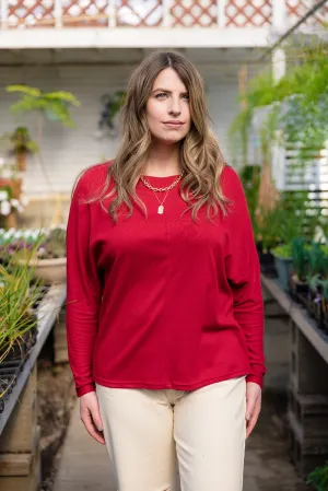 Bailey Dolman Long Sleeve Top-Red