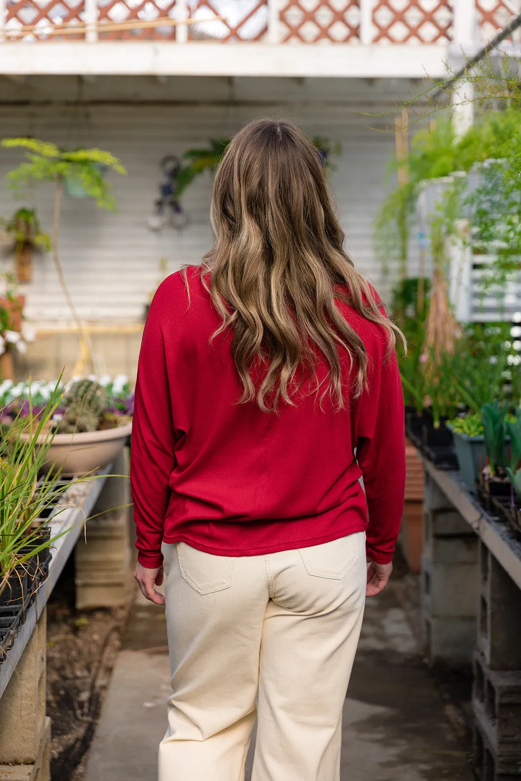 Bailey Dolman Long Sleeve Top-Red