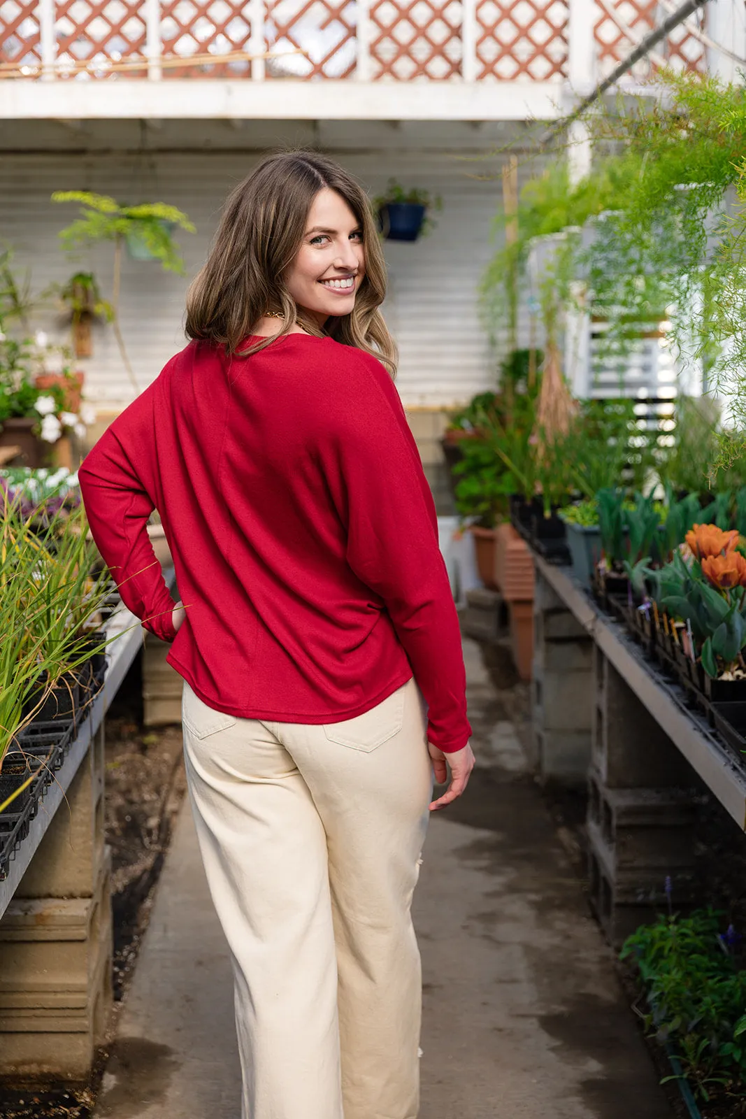 Bailey Dolman Long Sleeve Top-Red