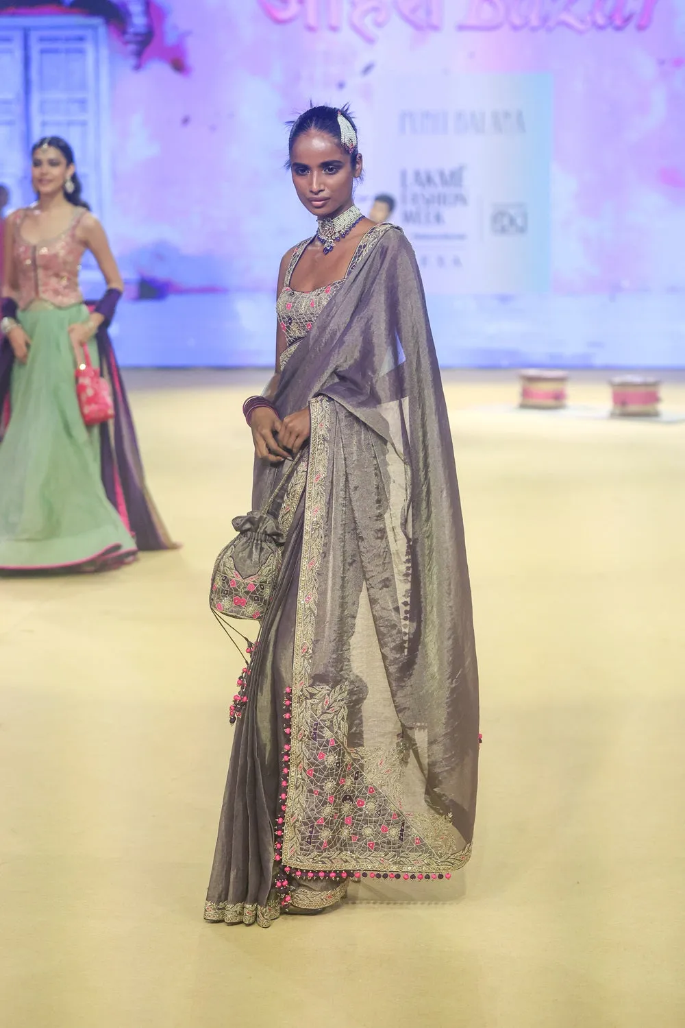 Baingani metallic tissue sari and blouse