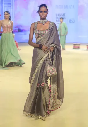 Baingani metallic tissue sari and blouse