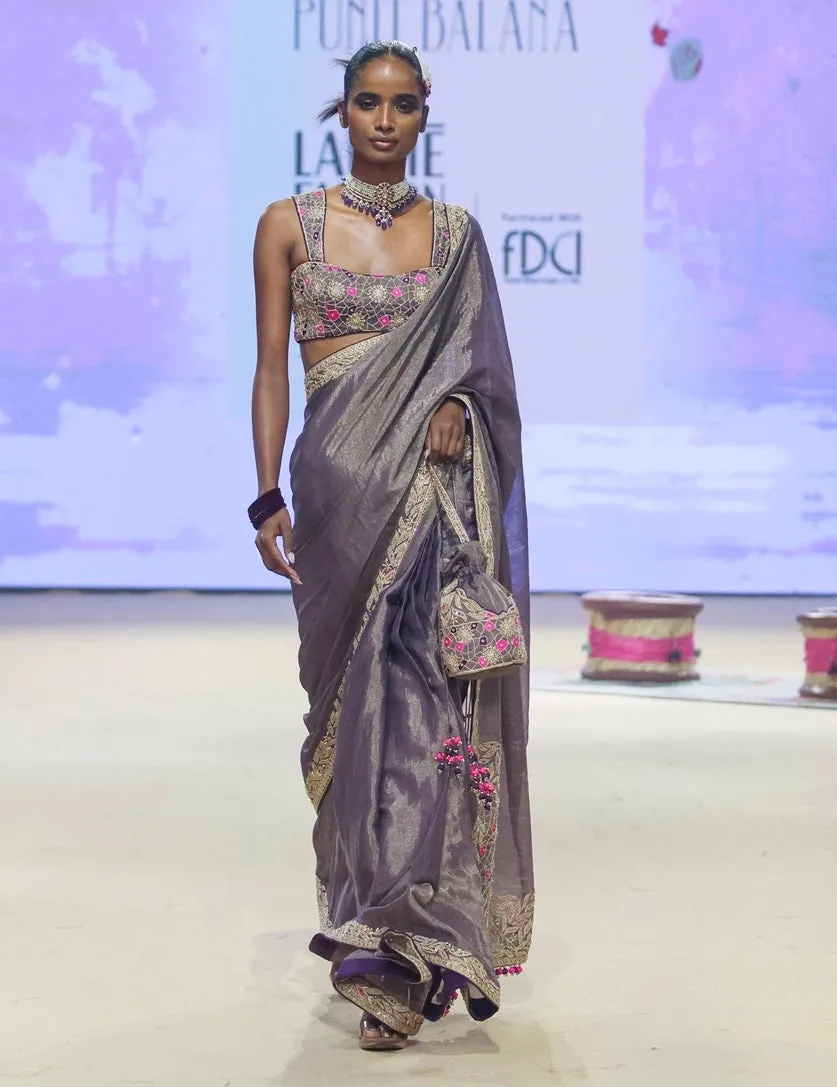 Baingani metallic tissue sari and blouse