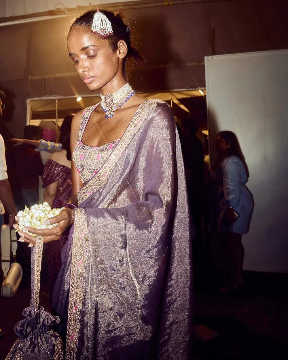 Baingani metallic tissue sari and blouse