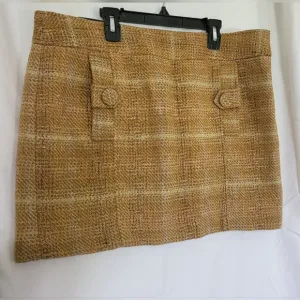 Banana Republic Women Yellow Plaid Tweed Retro Wool Blend Mod Lined Skirt 14 New