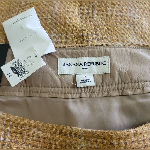 Banana Republic Women Yellow Plaid Tweed Retro Wool Blend Mod Lined Skirt 14 New