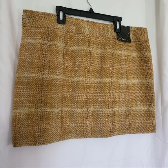 Banana Republic Women Yellow Plaid Tweed Retro Wool Blend Mod Lined Skirt 14 New