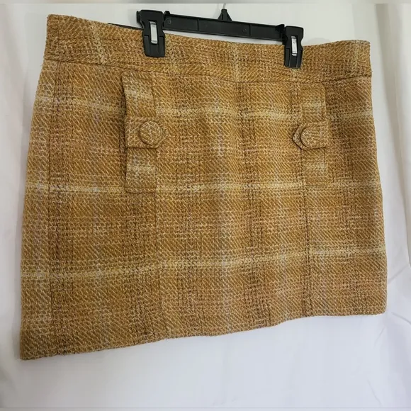Banana Republic Women Yellow Plaid Tweed Retro Wool Blend Mod Lined Skirt 14 New