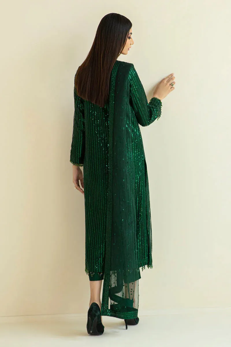 Baroque Exclusive Formal Embroidered Sequence Chiffon Unstitched 3Pc UF-386 Green