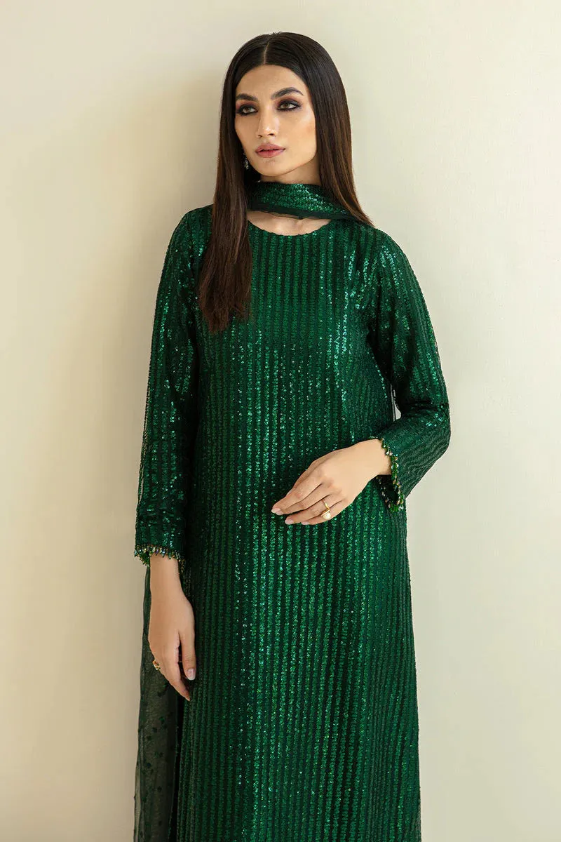 Baroque Exclusive Formal Embroidered Sequence Chiffon Unstitched 3Pc UF-386 Green