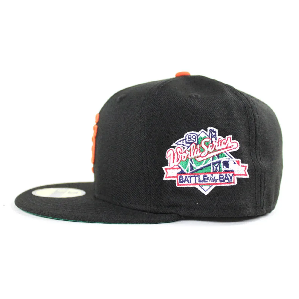 BATTLE OF THE BAY San Francisco Giants 1989 World Series Patch New Era 59Fifty Fitted Hats (BLACK GREEN UNDER BRIM)