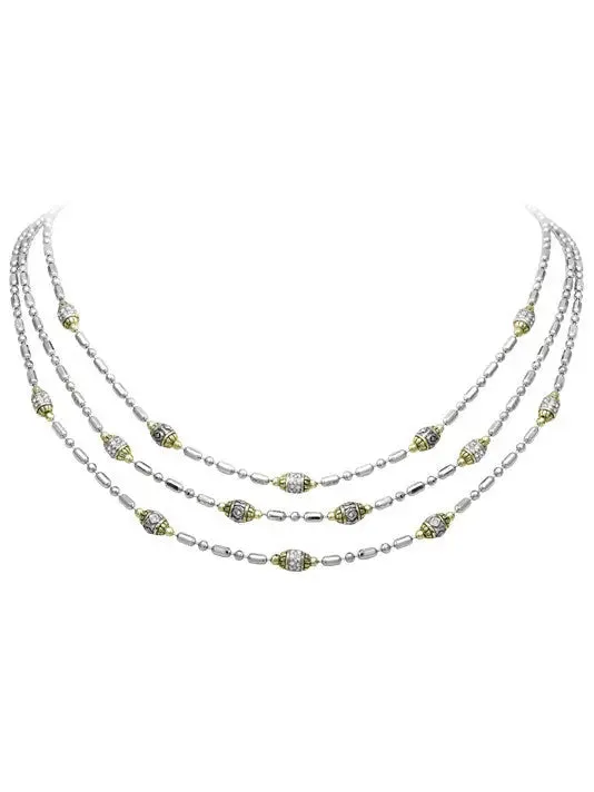 Beaded Collection - Pavé Triple Strand Necklace