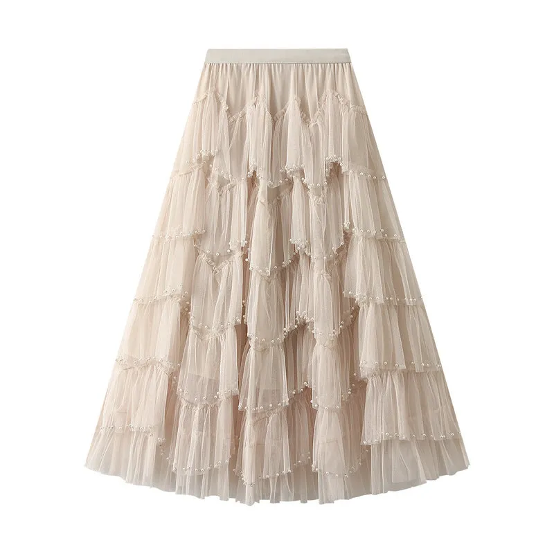 Beaded Mesh Skirt for Women High Waist Tutu Skirt