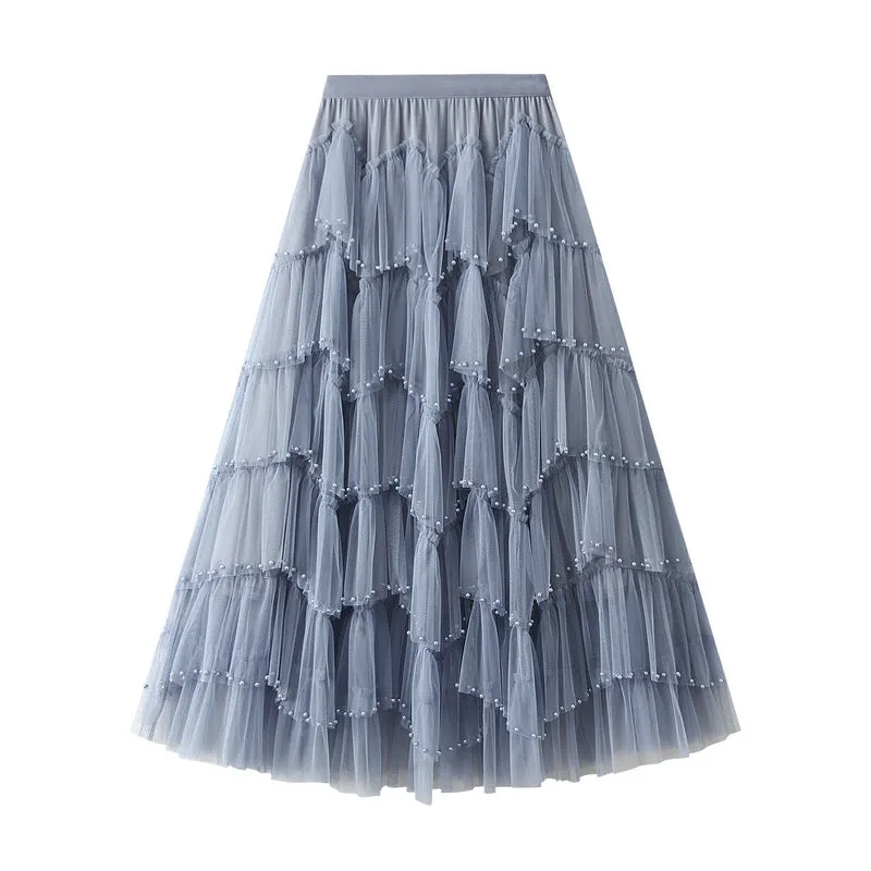 Beaded Mesh Skirt for Women High Waist Tutu Skirt