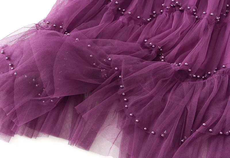 Beaded Mesh Skirt for Women High Waist Tutu Skirt
