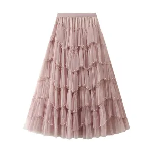 Beaded Mesh Skirt for Women High Waist Tutu Skirt