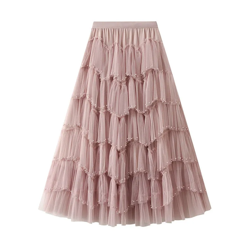 Beaded Mesh Skirt for Women High Waist Tutu Skirt