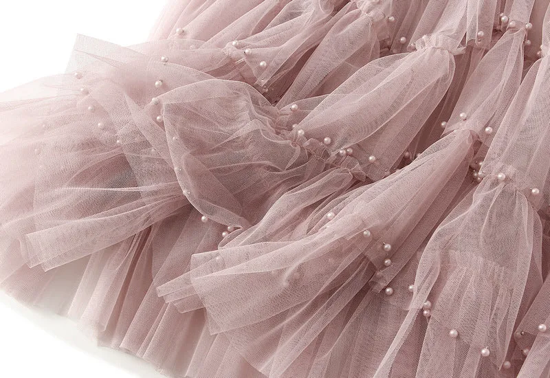 Beaded Mesh Skirt for Women High Waist Tutu Skirt