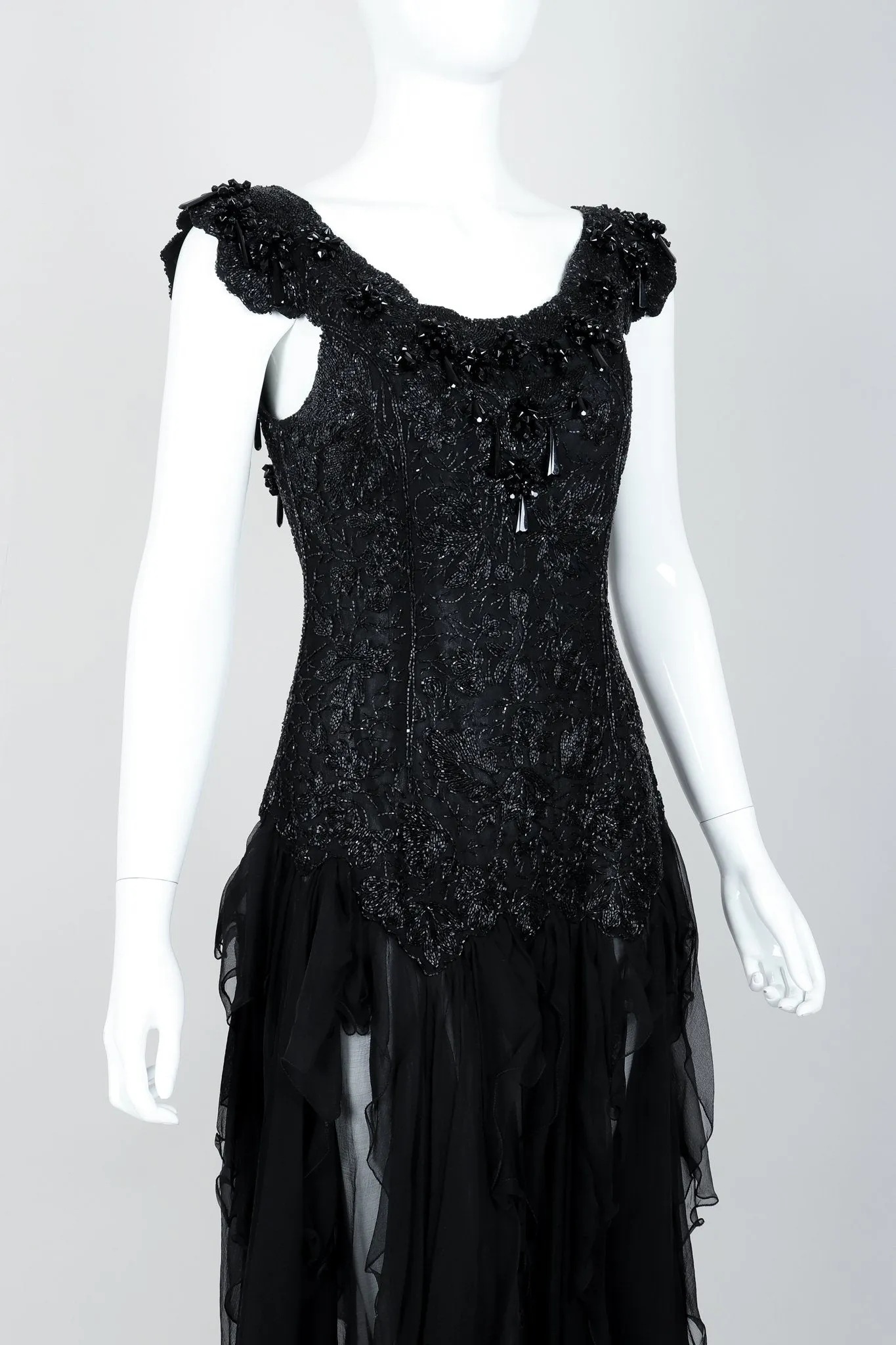 Beaded Silk Chiffon Flutter Dress