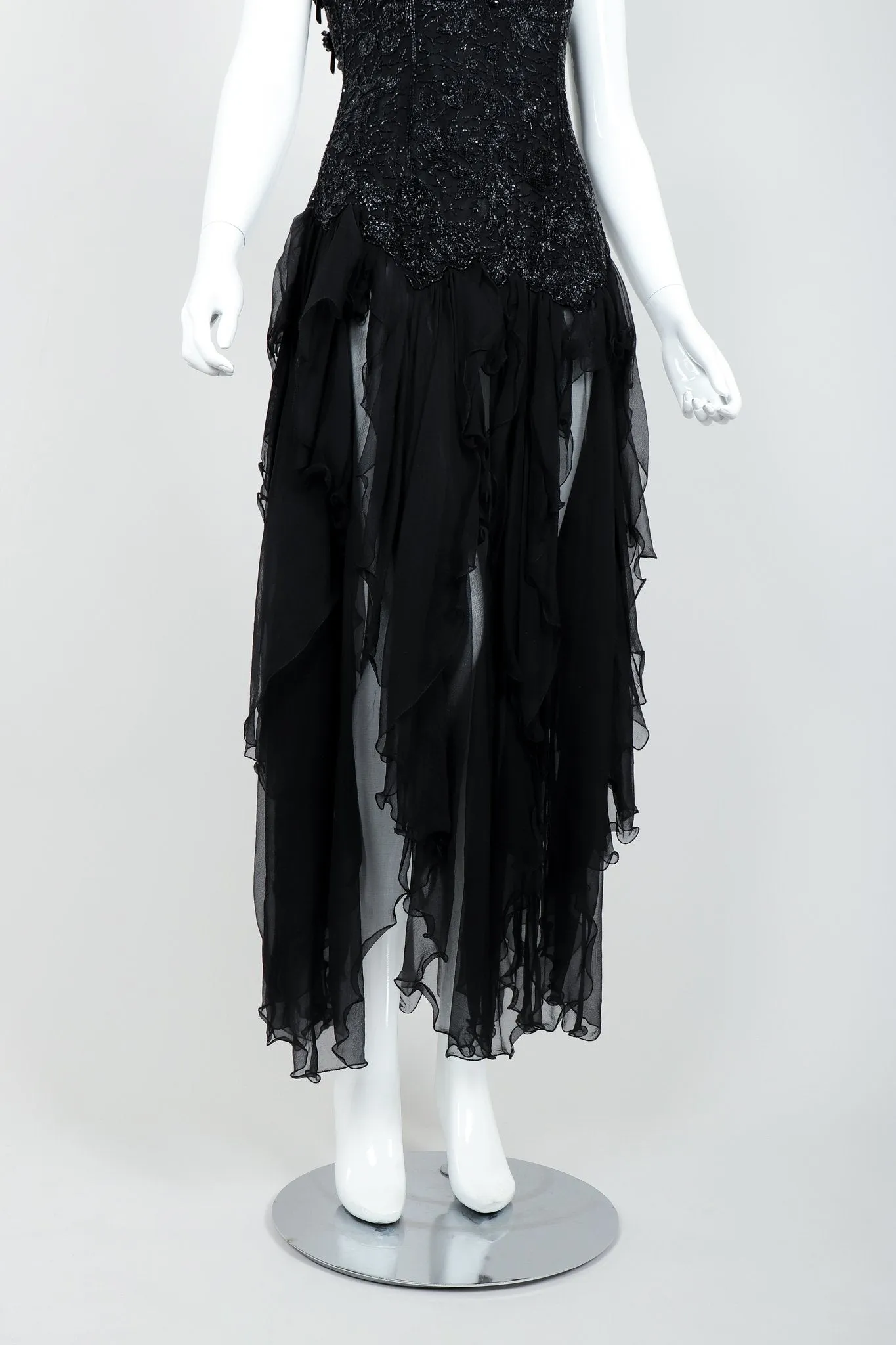 Beaded Silk Chiffon Flutter Dress