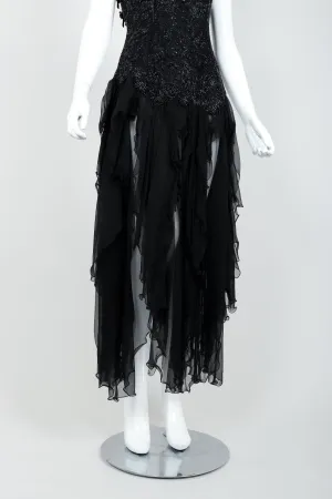 Beaded Silk Chiffon Flutter Dress