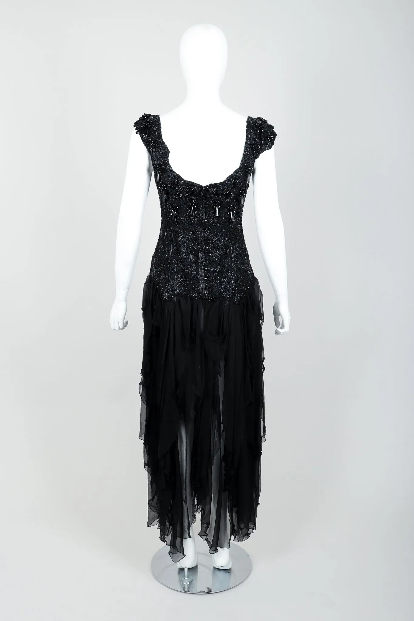 Beaded Silk Chiffon Flutter Dress