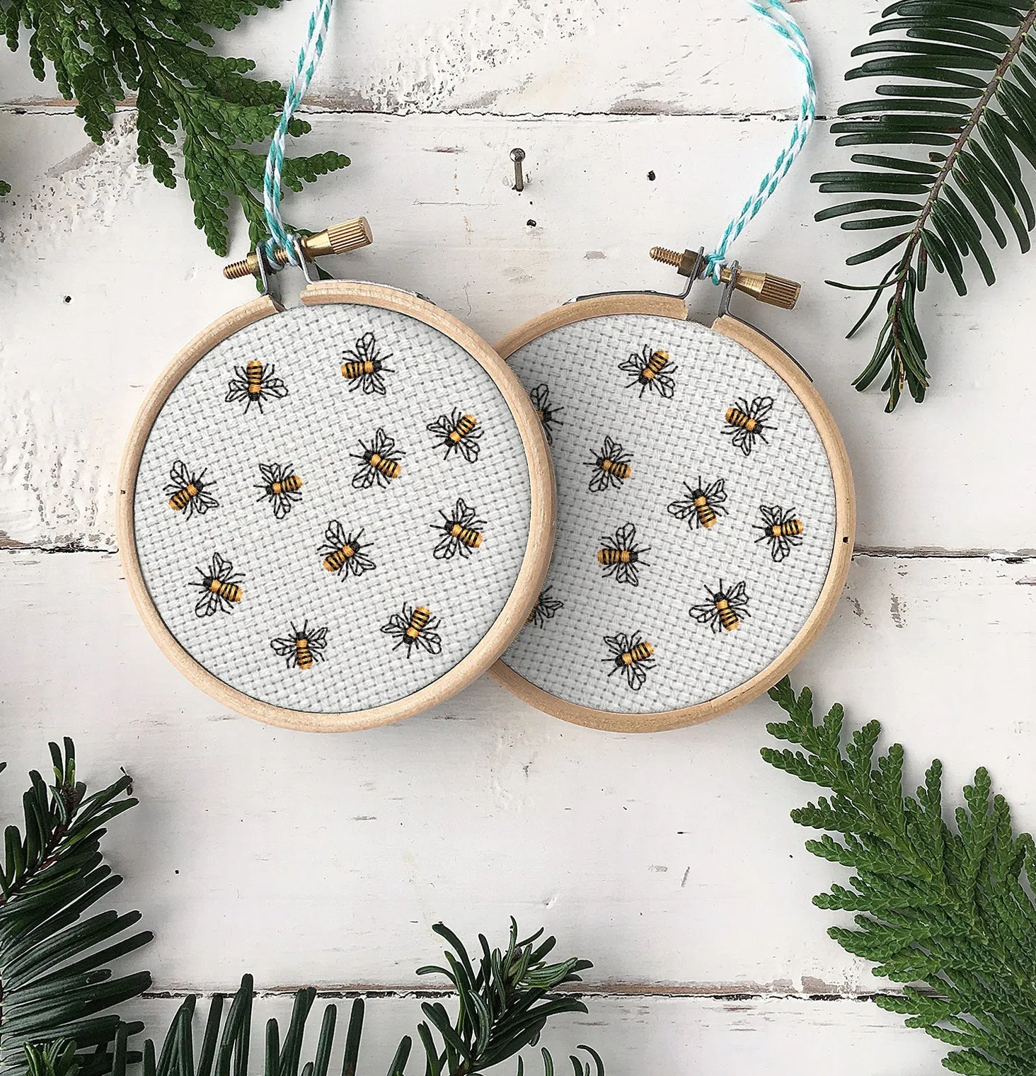 Bee Embroidered Christmas Ornaments