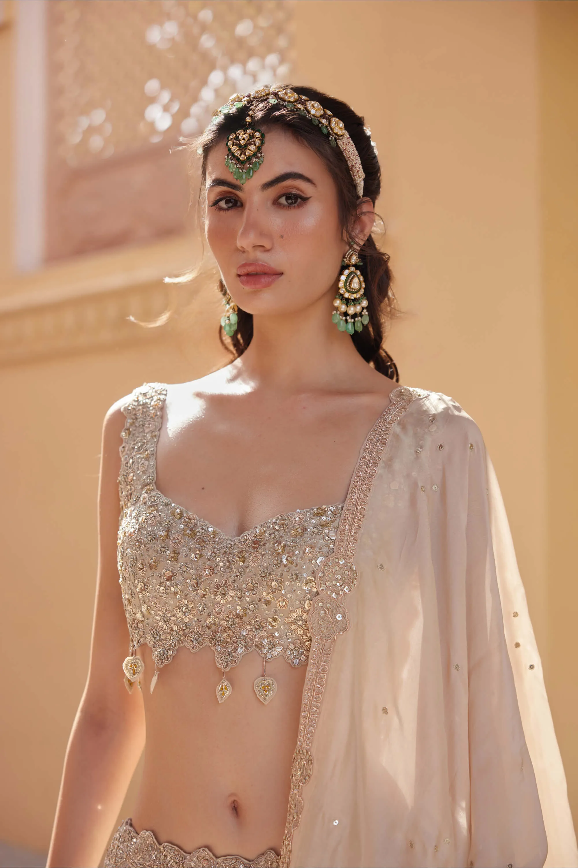 Beige champagne embroidered lehenga set