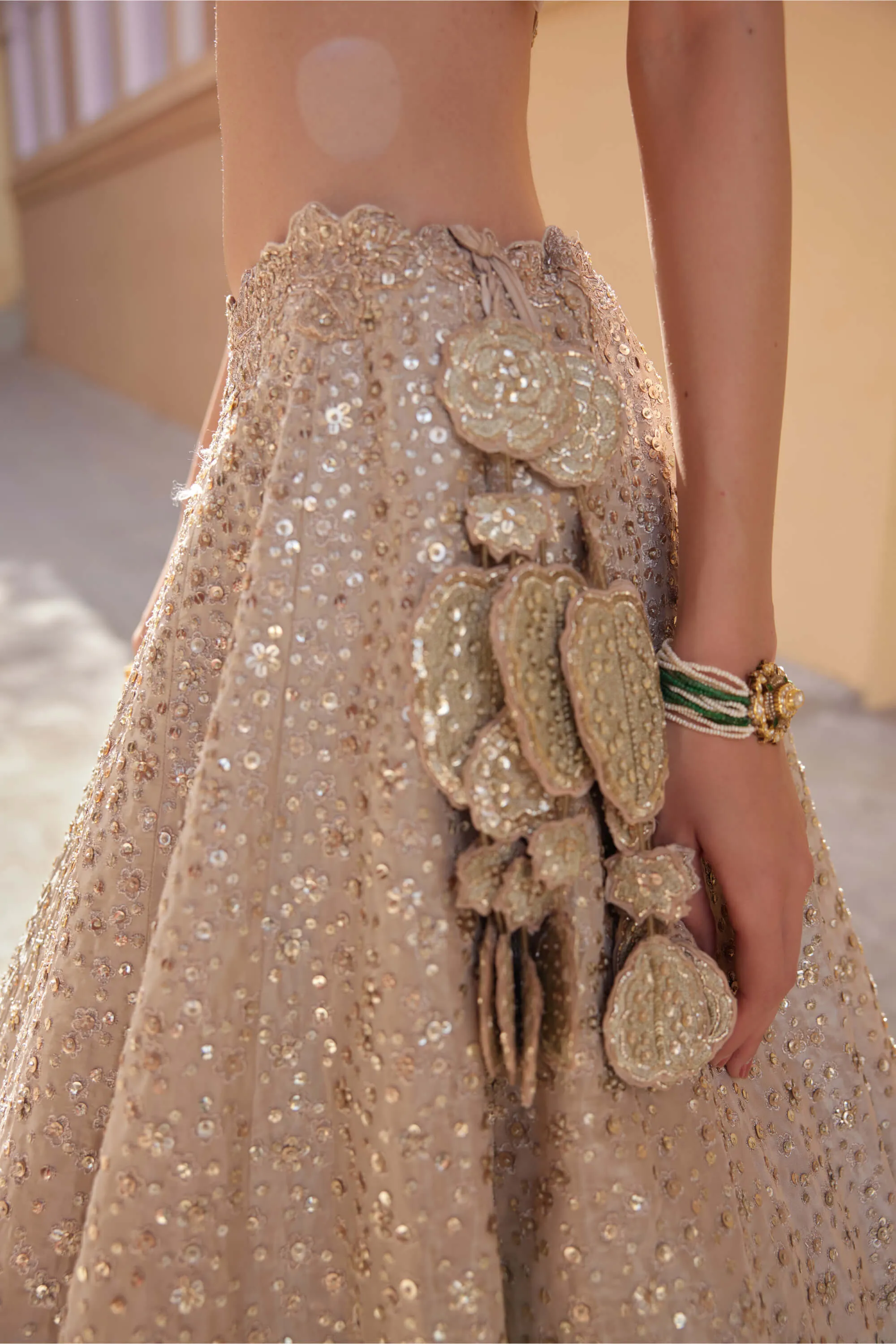Beige champagne embroidered lehenga set
