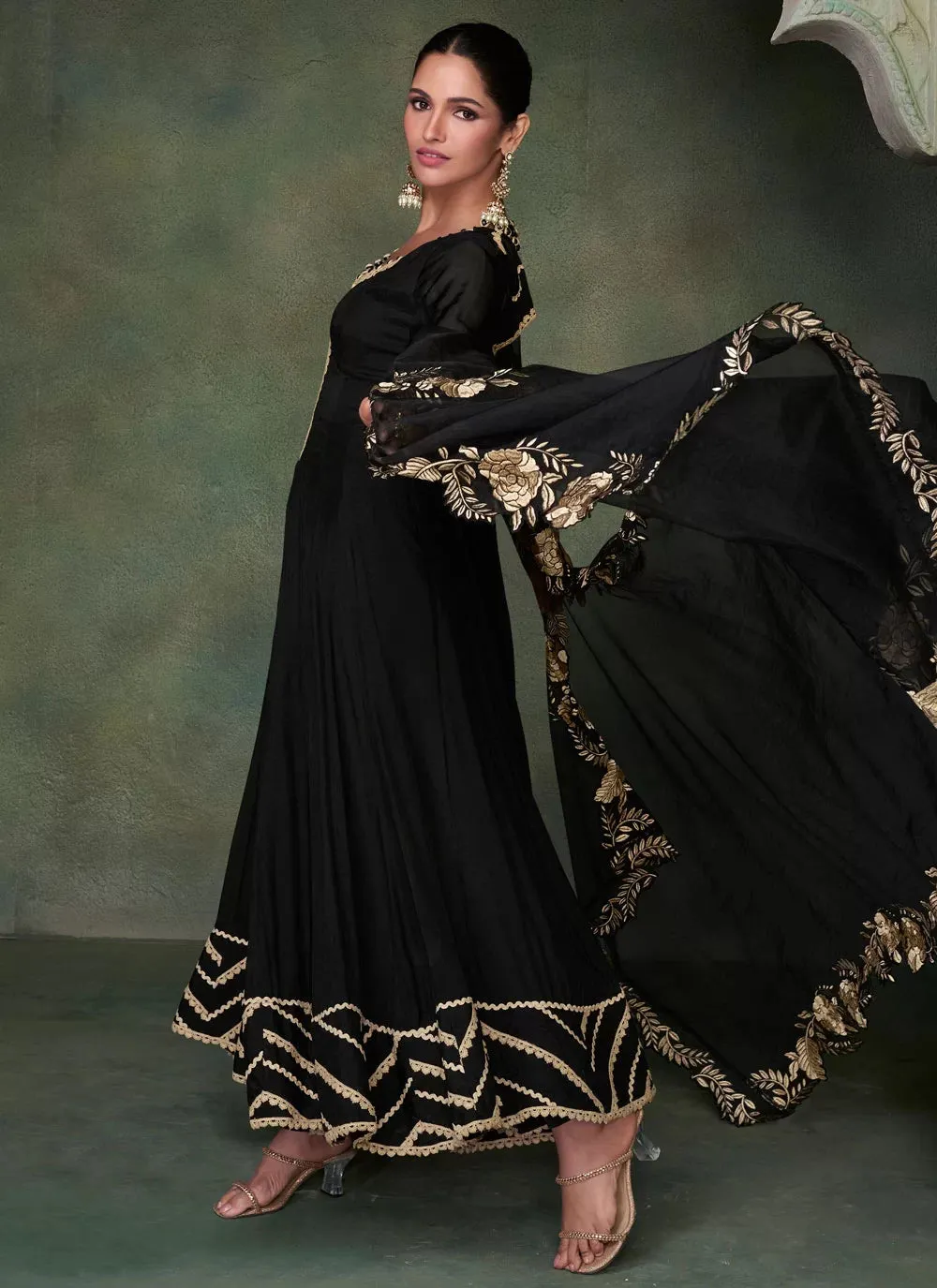 Black Silk Heavy Embroidered Anarkali Gown