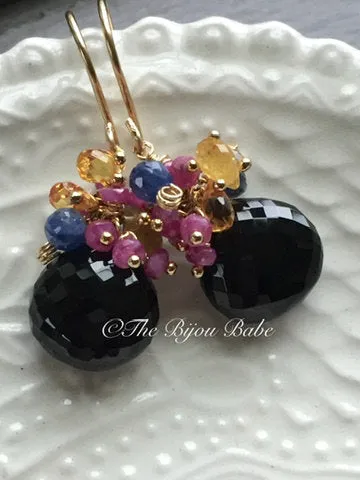 Black Spinel and Sapphire Cluster Earrings