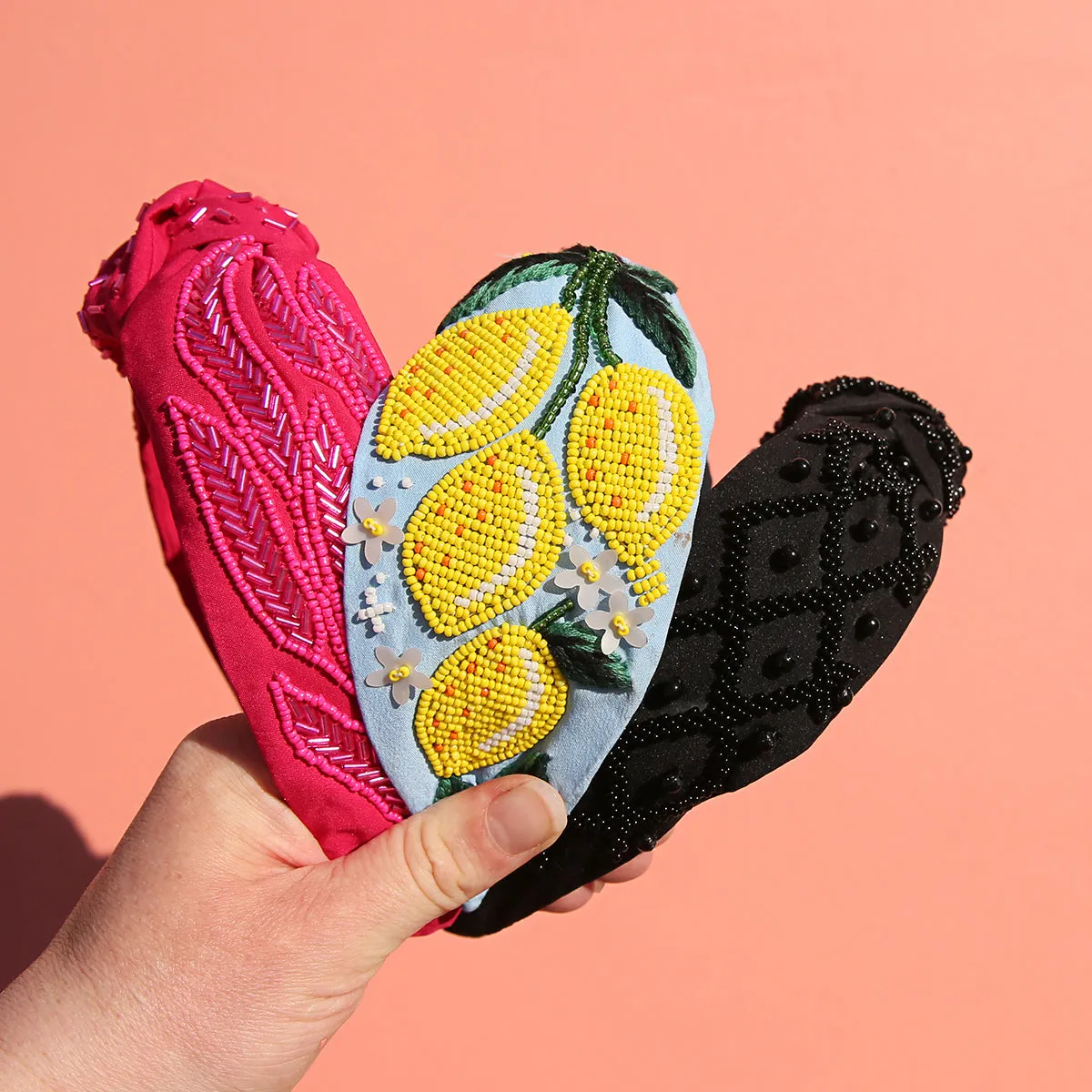 Black Top Knot Beaded Headband