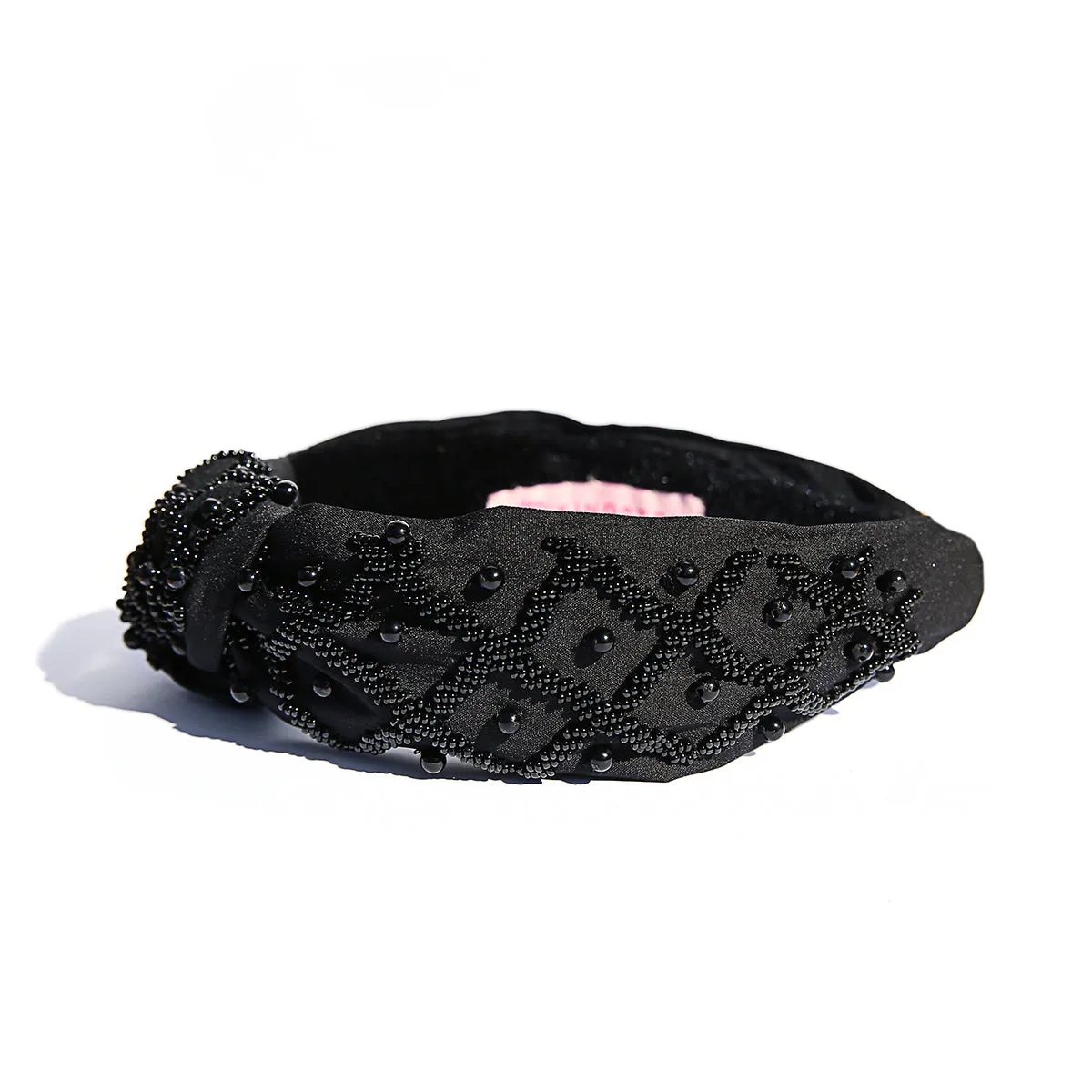 Black Top Knot Beaded Headband