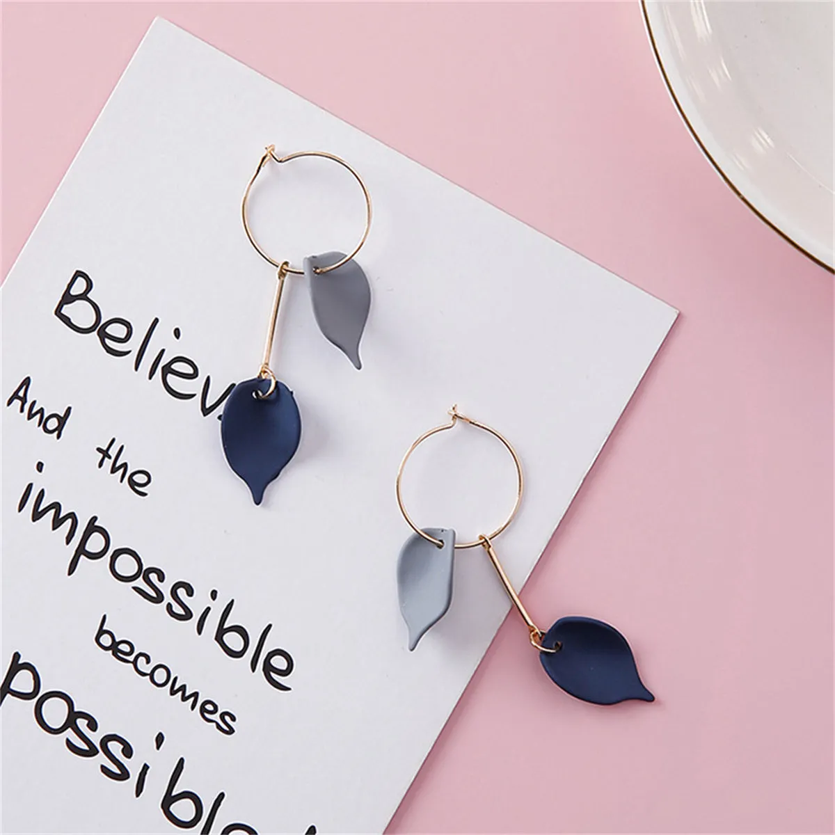 Blue Acrylic & 18K Gold-Plated Leaves Drop Earrings