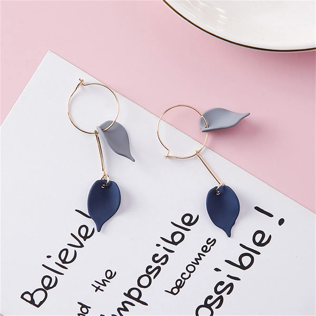 Blue Acrylic & 18K Gold-Plated Leaves Drop Earrings