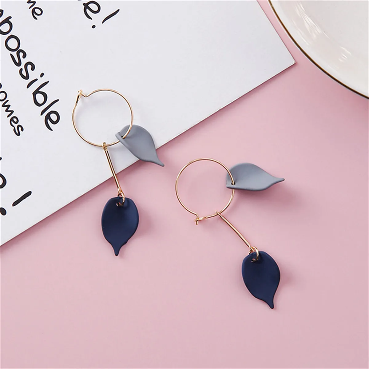 Blue Acrylic & 18K Gold-Plated Leaves Drop Earrings