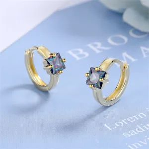 Blue Crystal & 18K Gold-Plated Square Huggie Earrings