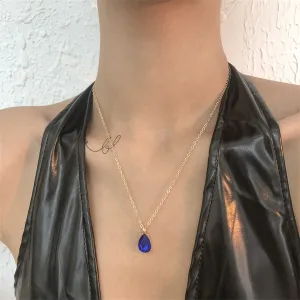 Blue Crystal & 18K Gold-Plated Teardrop Pendant Necklace