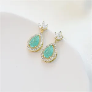 Blue Crystal & Cubic Zirconia Halo Teardrop Earrings