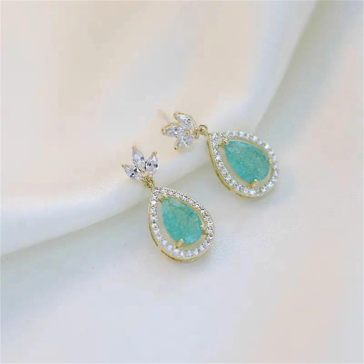 Blue Crystal & Cubic Zirconia Halo Teardrop Earrings