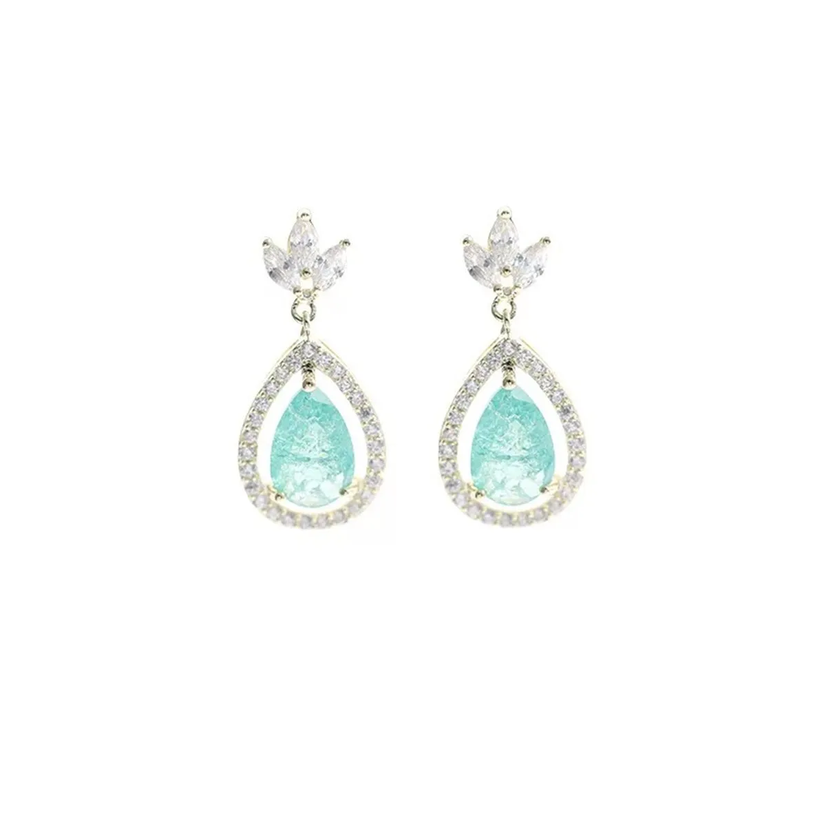 Blue Crystal & Cubic Zirconia Halo Teardrop Earrings