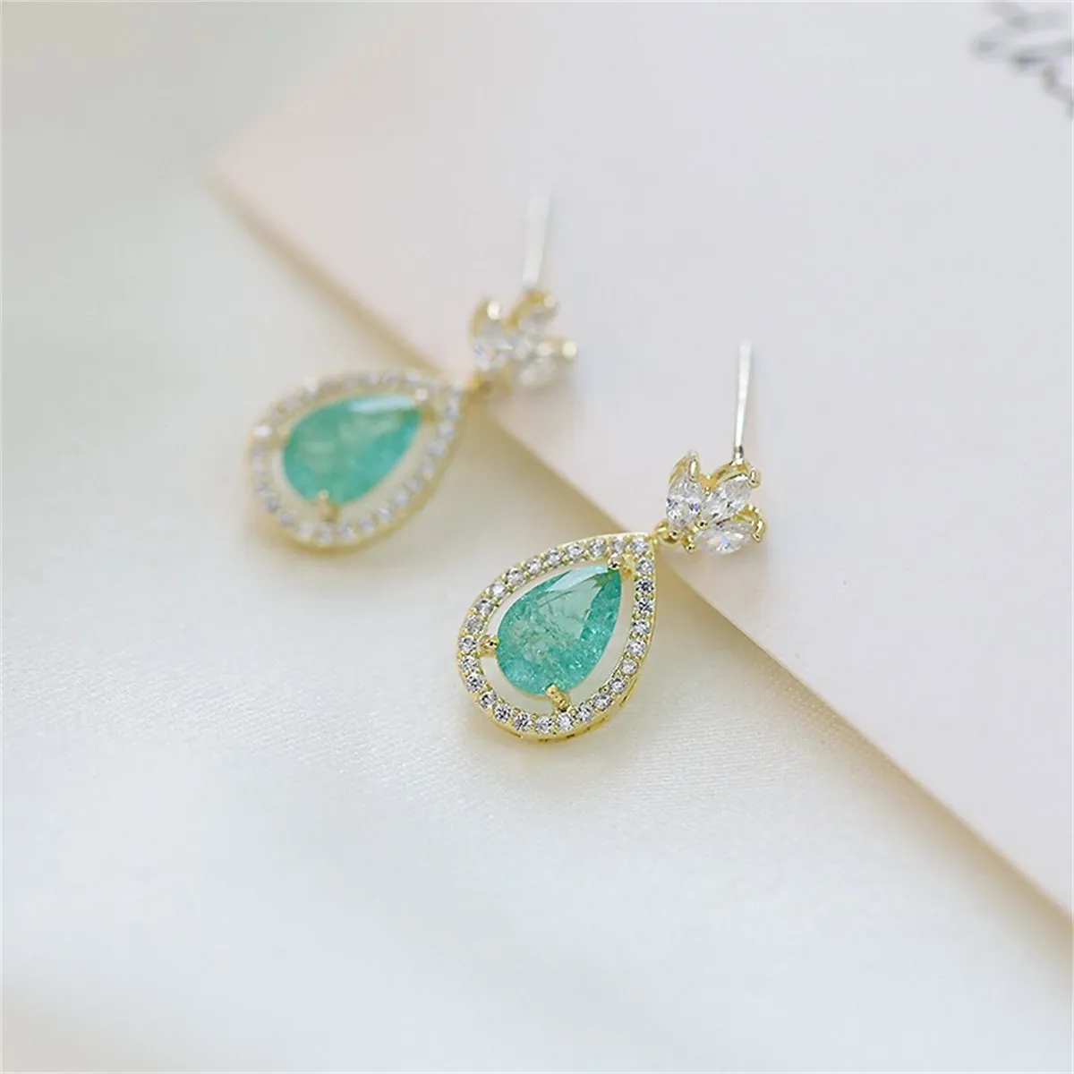 Blue Crystal & Cubic Zirconia Halo Teardrop Earrings