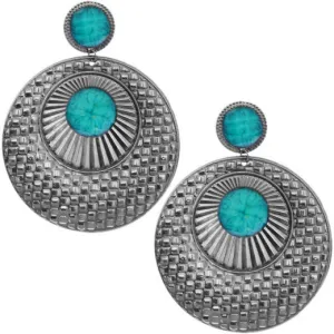Blue Large Beaded Thin Disc Earrings