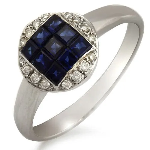 Blue Sapphire & Diamond Ring, 18k White Gold