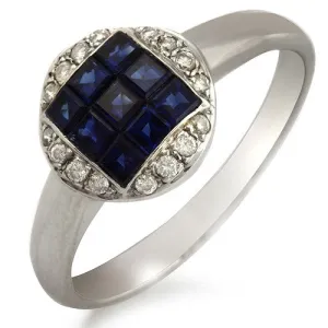 Blue Sapphire & Diamond Ring, 18k White Gold